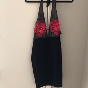 Little black red dress with red roses